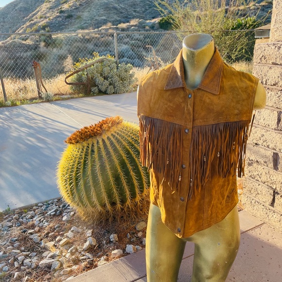 LEATHER RANCH Vintage 80’s SUEDE Western Beaded Leather VEST Size 1 - Picture 1 of 16